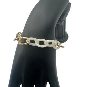 Gold Tone And Pearl Chain Link Toggle Bracelet 7 Inch Elegant Chunky Jewelry Pie